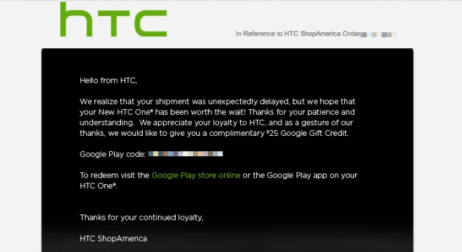 $25 google play credit rewarded to all delayed htc one orders: htc apologizes