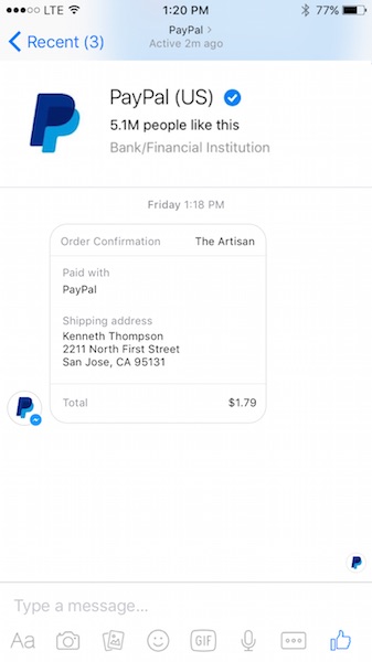 fb messenger paypal support